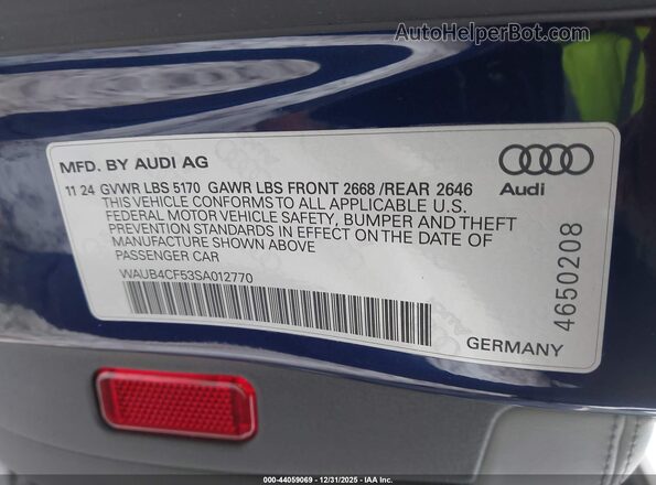 WAUB4CF53SA012770 2025 AUDI S5 Blue Շարժիչի բաժամունքի տեսք