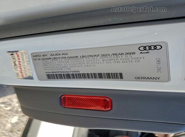 WAUB4CF55KA073456 2019 AUDI S5 White Вид підкапотного простору