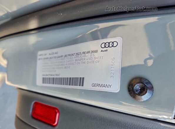 WAUB4CF56KA078567 2019 AUDI S5 Gray VIN sticker view