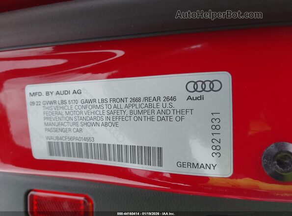 WAUB4CF56PA014553 2023 AUDI S5 Red Vista del compartimento del motor