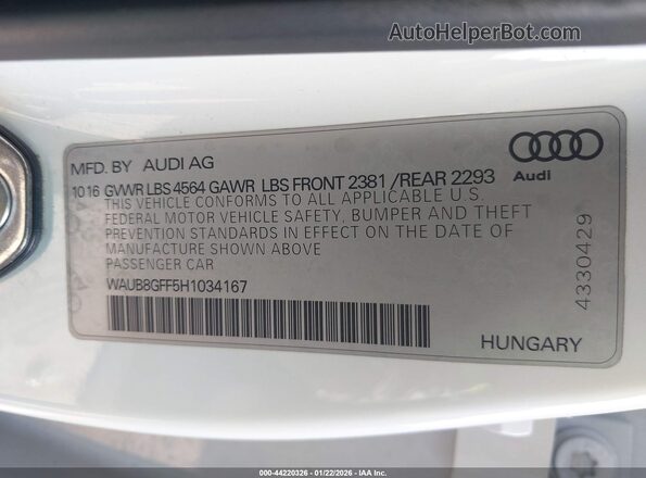 WAUB8GFF5H1034167 2017 AUDI OTHER Белый Вид подкапотного пространства