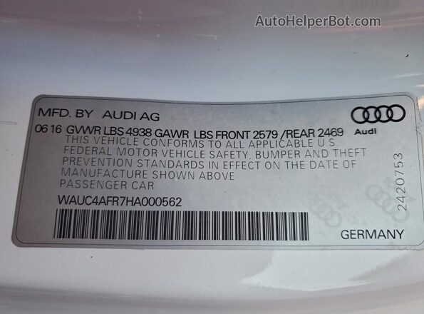 WAUC4AFR7HA000562 2017 AUDI S5 Белый Вид подкапотного пространства