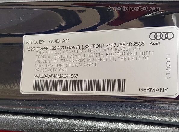WAUDAAF48MA041567 2021 AUDI OTHER Черный Вид подкапотного пространства