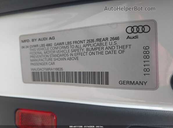 WAUDACF58RA116635 2024 AUDI OTHER Белый Вид подкапотного пространства