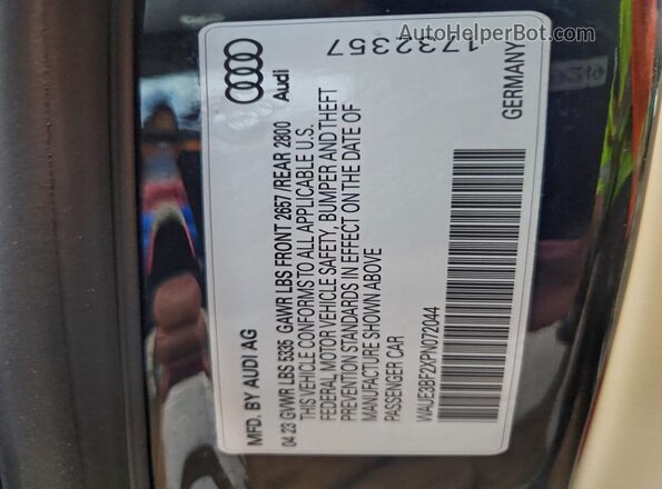 WAUE3BF2XPN072044 2023 AUDI OTHER Черный Вид наклейки с VIN-кодом