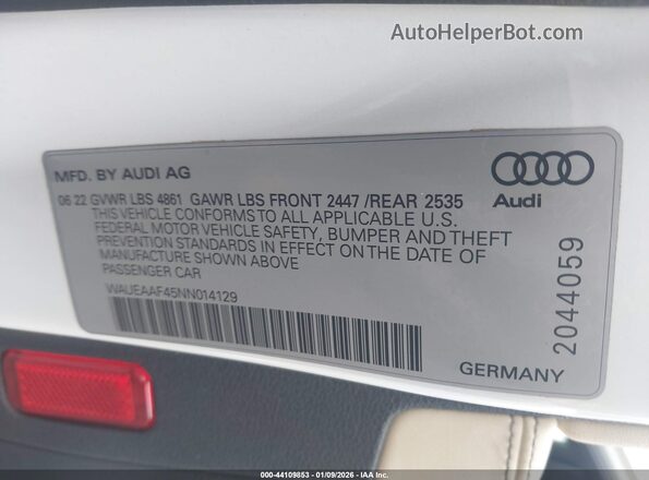 WAUEAAF45NN014129 2022 AUDI OTHER White Engine compartment view