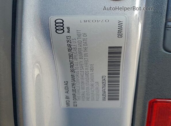 WAUENAF47KA053473 2019 AUDI OTHER Silver Vista de la etiqueta del VIN