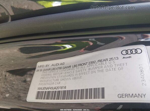 WAUENAF49JA201816 2018 AUDI OTHER Gray Вид підкапотного простору