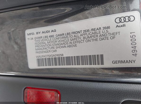 WAUFACF5XSA016258 2025 AUDI OTHER Серый Вид подкапотного пространства