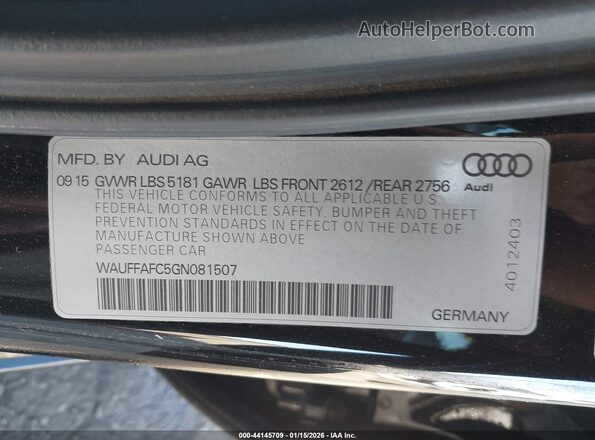 WAUFFAFC5GN081507 2016 AUDI OTHER Черный Вид подкапотного пространства