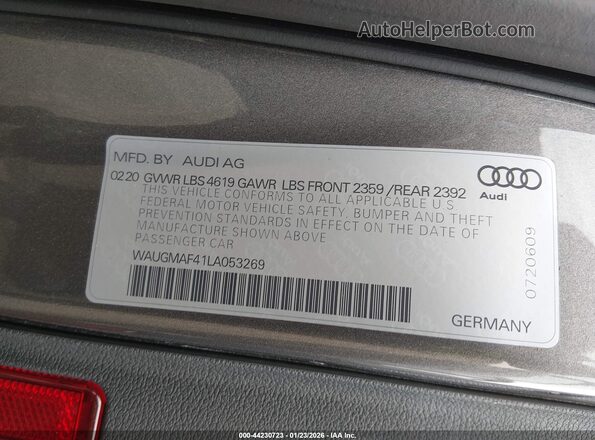 WAUGMAF41LA053269 2020 AUDI OTHER Gray Շարժիչի բաժամունքի տեսք