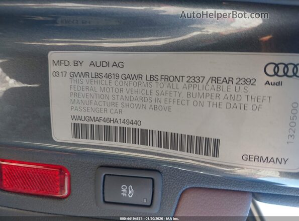 WAUGMAF46HA149440 2017 AUDI OTHER Gray Vista del compartimento del motor