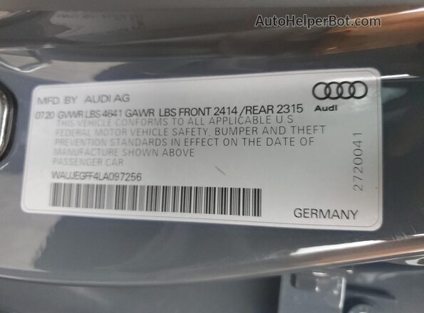WAUJEGFF4LA097256 2020 AUDI OTHER Gray Widok komory silnika