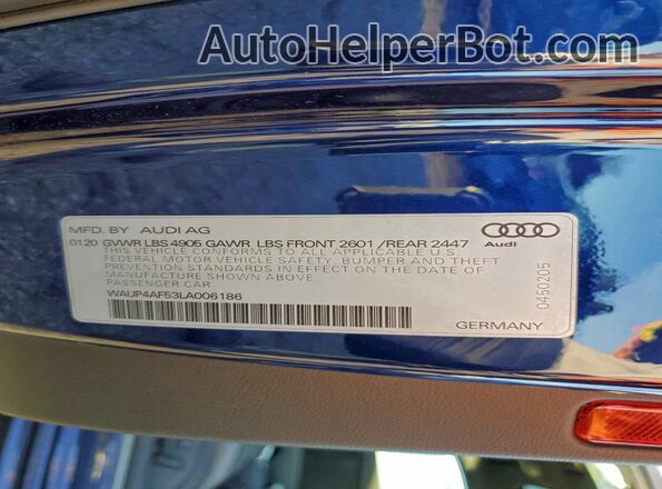 WAUP4AF53LA006186 2020 AUDI S5 Синий Вид подкапотного пространства