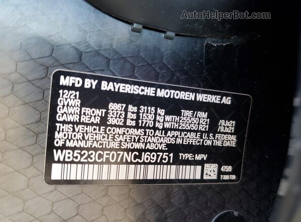 WB523CF07NCJ69751 2022 BMW IX Черный Панорамный вид салона 360°