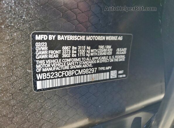 WB523CF08PCM98297 2023 BMW IX Black VIN կոդի պիտակի տեսք