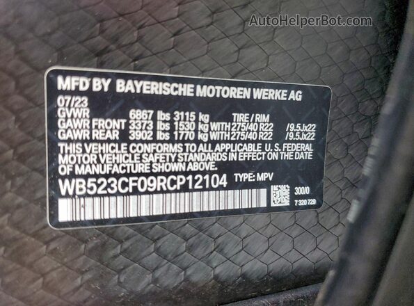 WB523CF09RCP12104 2024 BMW IX White VIN կոդի պիտակի տեսք