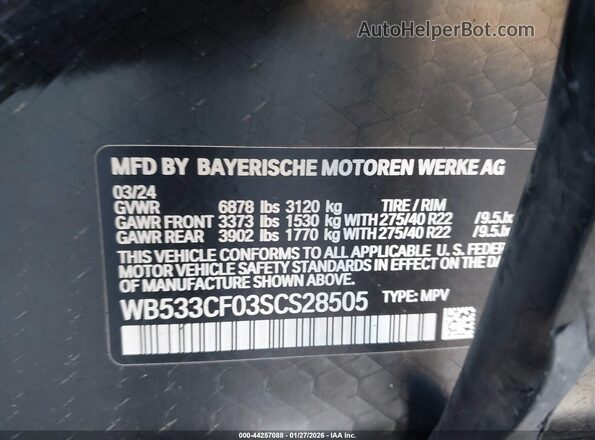 WB533CF03SCS28505 2025 BMW IX Black Vista del compartimento del motor