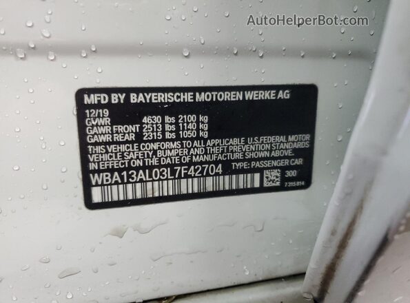 WBA13AL03L7F42704 2020 BMW M2 White Engine compartment view