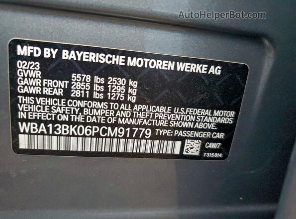WBA13BK06PCM91779 2023 BMW M5 Gray Widok naklejki z numerem VIN