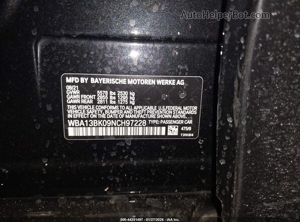 WBA13BK09NCH97228 2022 BMW M5 Черный Вид подкапотного пространства