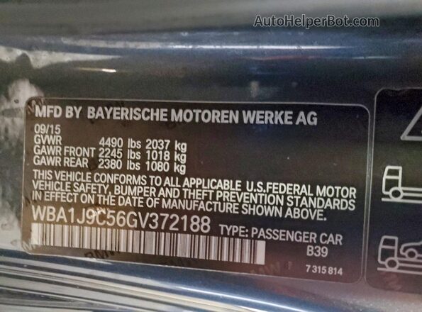 WBA1J9C56GV372188 2016 BMW M2 Серый Вид наклейки с VIN-кодом