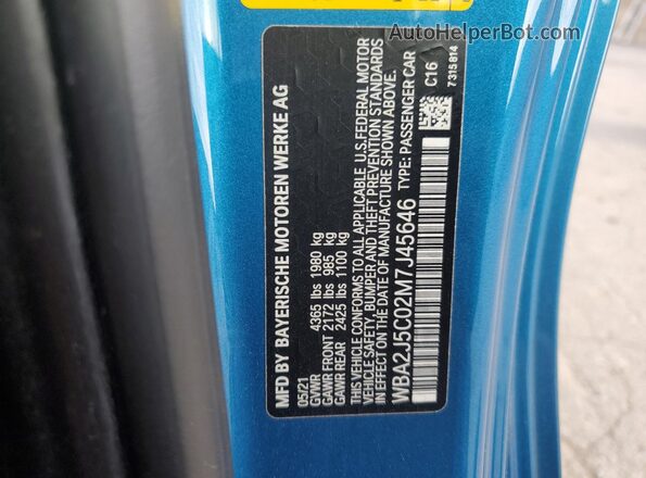 WBA2J5C02M7J45646 2021 BMW M2 Синий Вид подкапотного пространства
