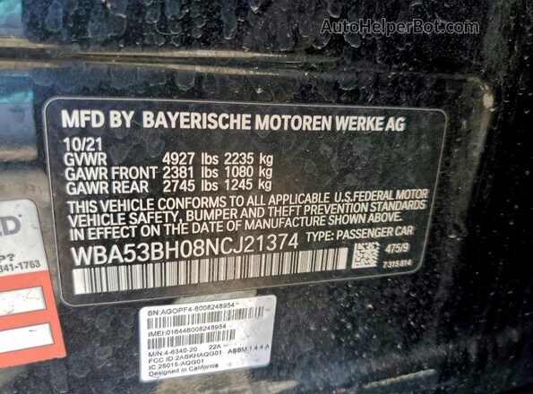 WBA53BH08NCJ21374 2022 BMW OTHER Black Շարժիչի բաժամունքի տեսք