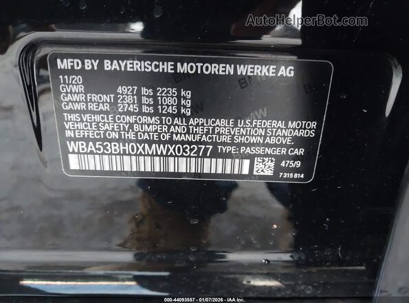 WBA53BH0XMWX03277 2021 BMW OTHER Черный Вид подкапотного пространства