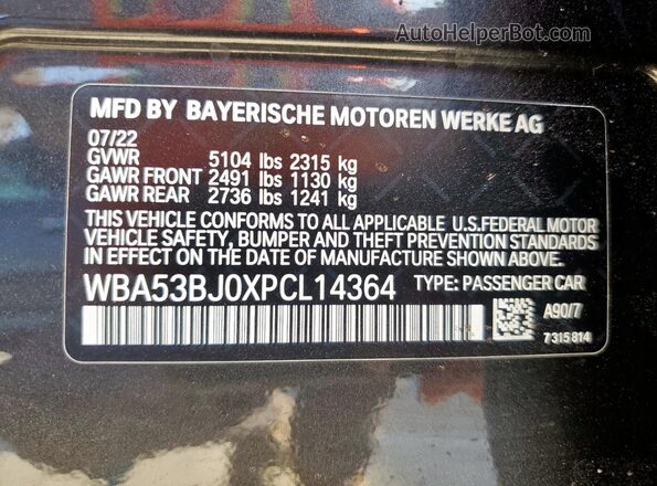 WBA53BJ0XPCL14364 2023 BMW OTHER Черный Вид наклейки с VIN-кодом
