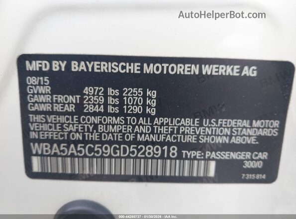 WBA5A5C59GD528918 2016 BMW 5 SERIES Белый Вид подкапотного пространства