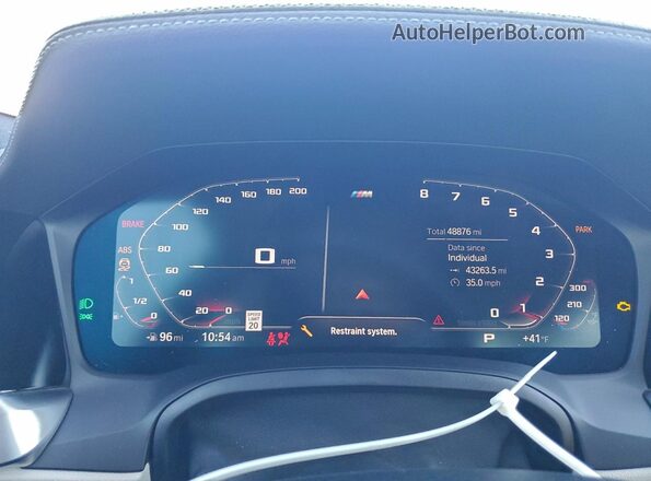 WBA5U7C09LFH48147 2020 BMW M3 Gray ხელსაწყოთა პანელის ხედი
