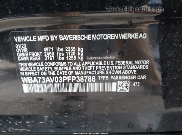 WBA73AV03PFP38786 2023 BMW OTHER Black Vista del compartimento del motor