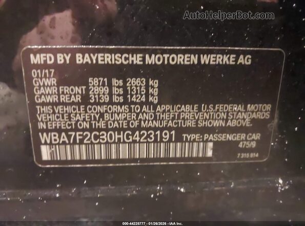 WBA7F2C30HG423191 2017 BMW OTHER Black Engine compartment view
