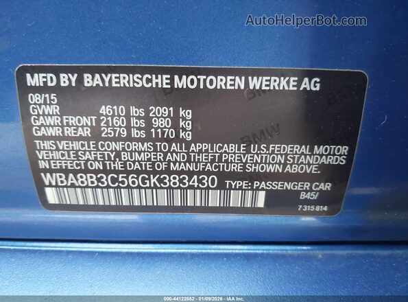 WBA8B3C56GK383430 2016 BMW OTHER Синий Вид подкапотного пространства
