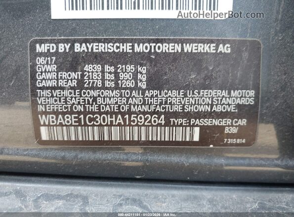 WBA8E1C30HA159264 2017 BMW OTHER Gray Engine compartment view