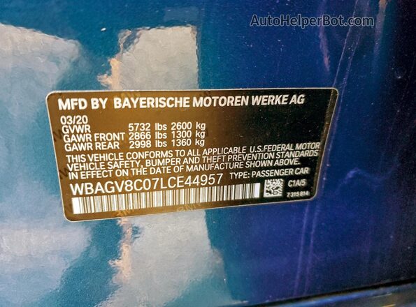 WBAGV8C07LCE44957 2020 BMW M8 Blue Вид підкапотного простору