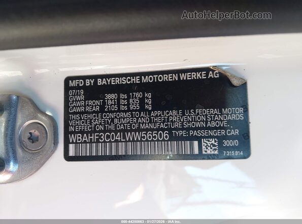 WBAHF3C04LWW56506 2020 BMW Z4 White Vista del compartimento del motor