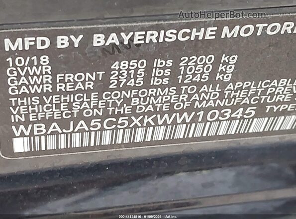 WBAJA5C5XKWW10345 2019 BMW 5 SERIES Black Շարժիչի բաժամունքի տեսք