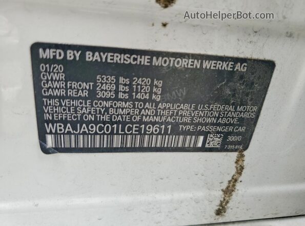 WBAJA9C01LCE19611 2020 BMW 5 SERIES White ძრავის განყოფილების ხედი