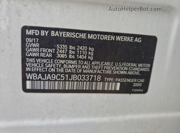 WBAJA9C51JB033718 2018 BMW 5 SERIES Белый Вид подкапотного пространства