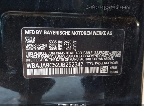 WBAJA9C52JB252347 2018 BMW 5 SERIES Dark Brown Вид подкапотного пространства