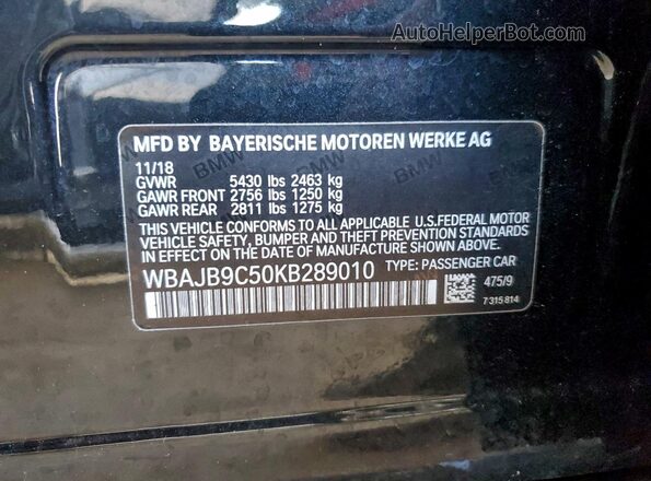 WBAJB9C50KB289010 2019 BMW M5 Черный Панорамный вид салона 360°