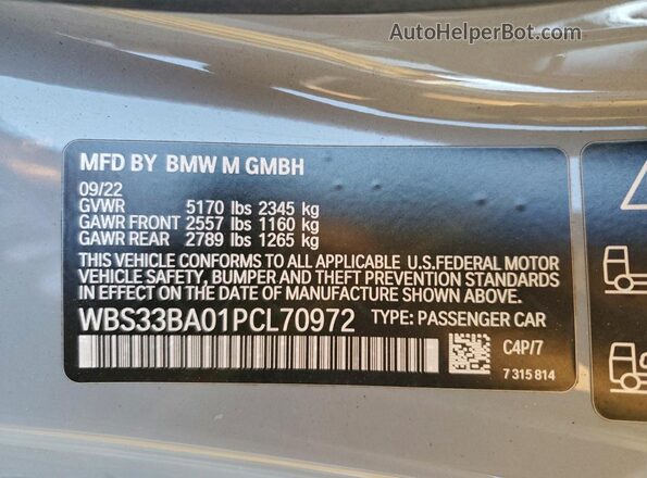 WBS33BA01PCL70972 2023 BMW M4 Gray Widok komory silnika