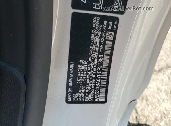 WBS33BA07RCP21368 2024 BMW M4 Белый Вид наклейки с VIN-кодом