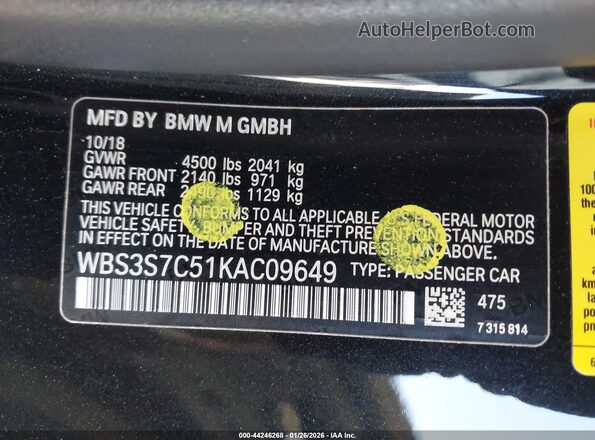 WBS3S7C51KAC09649 2019 BMW M4 Black Widok komory silnika