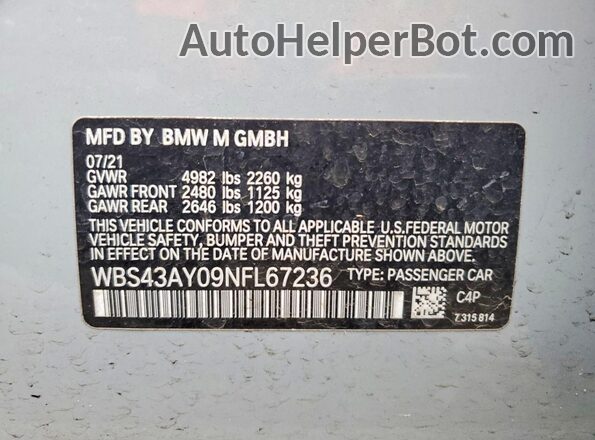 WBS43AY09NFL67236 2022 BMW M3 Gray Widok komory silnika