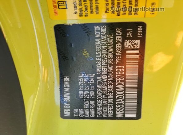 WBS53AZ00MCF87693 2021 BMW M4 Green Widok naklejki z numerem VIN