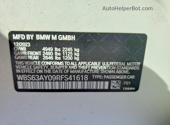 WBS63AY09RFS41618 2024 BMW M3 White Вид підкапотного простору