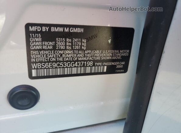 WBS6E9C53GG437198 2016 BMW M6 White Вид підкапотного простору